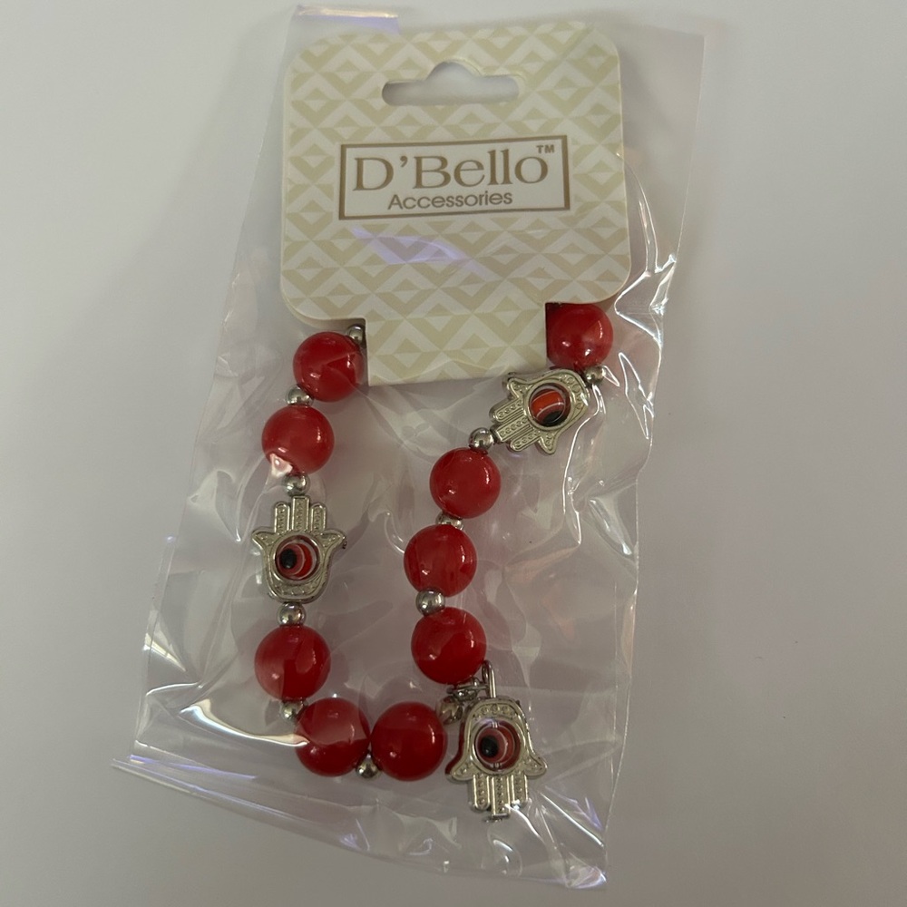 Red Beaded Hamsa Charm Bracelet